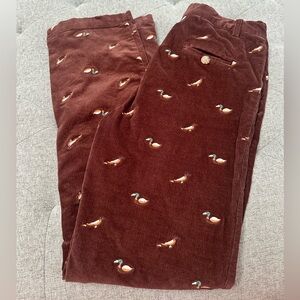 EUC CLASSIC PREP EMBROIDERED DUCK BIRD PANTS BROWN CRITTER CORDUROYS SIZE 12